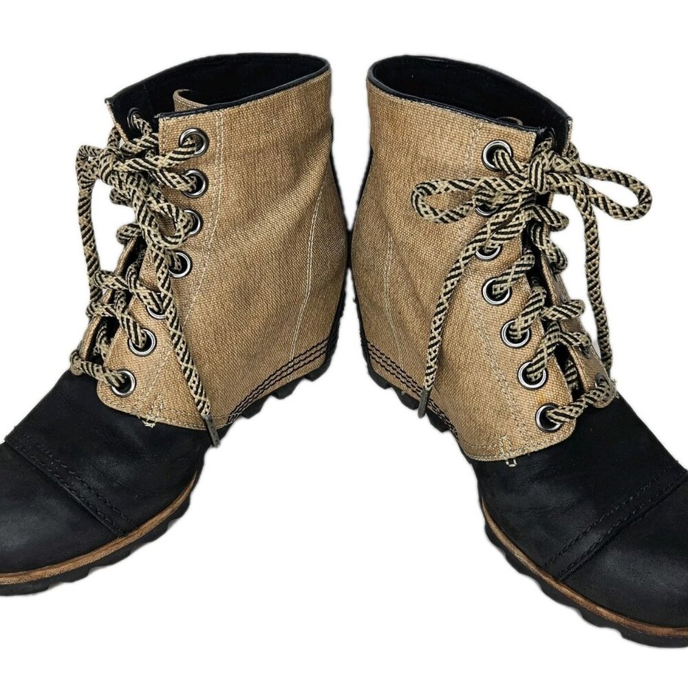Sorel PDX Hidden Heel Wedge Casual Boot, Women's Sz 7.5, Black & Tan - Picture 6 of 9